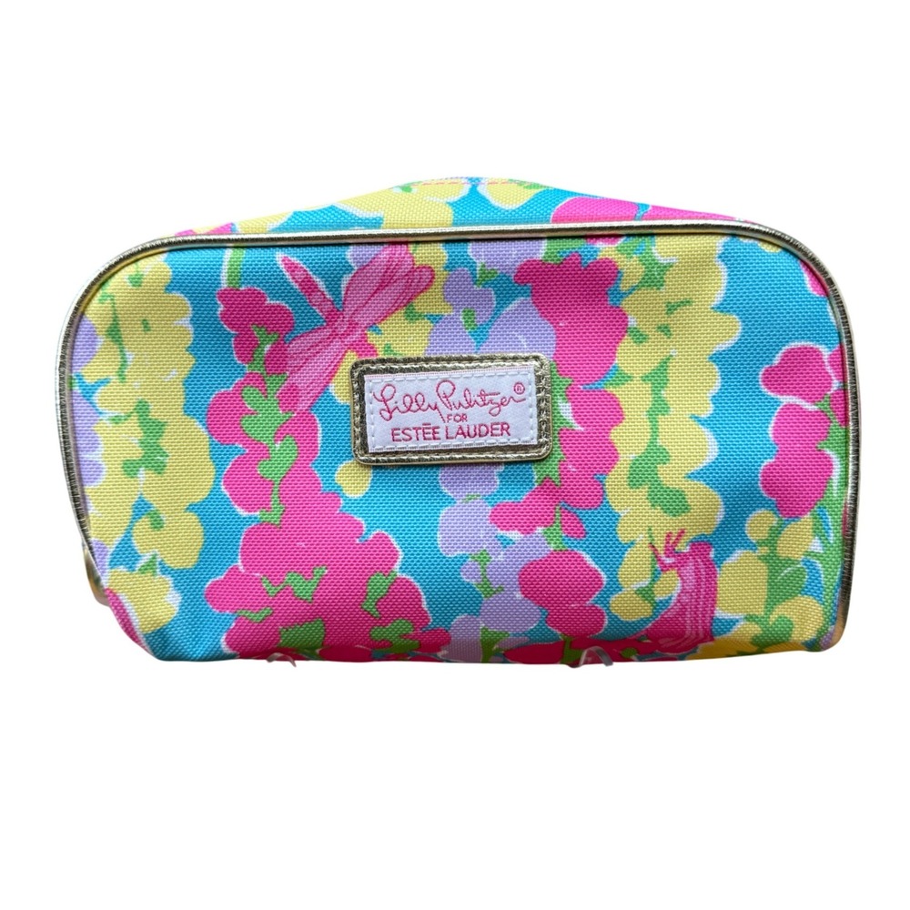 Lilly Pulitzer x Estee Lauder Cosmetic Bag Pouch Floral Dragonfly Makeup Travel